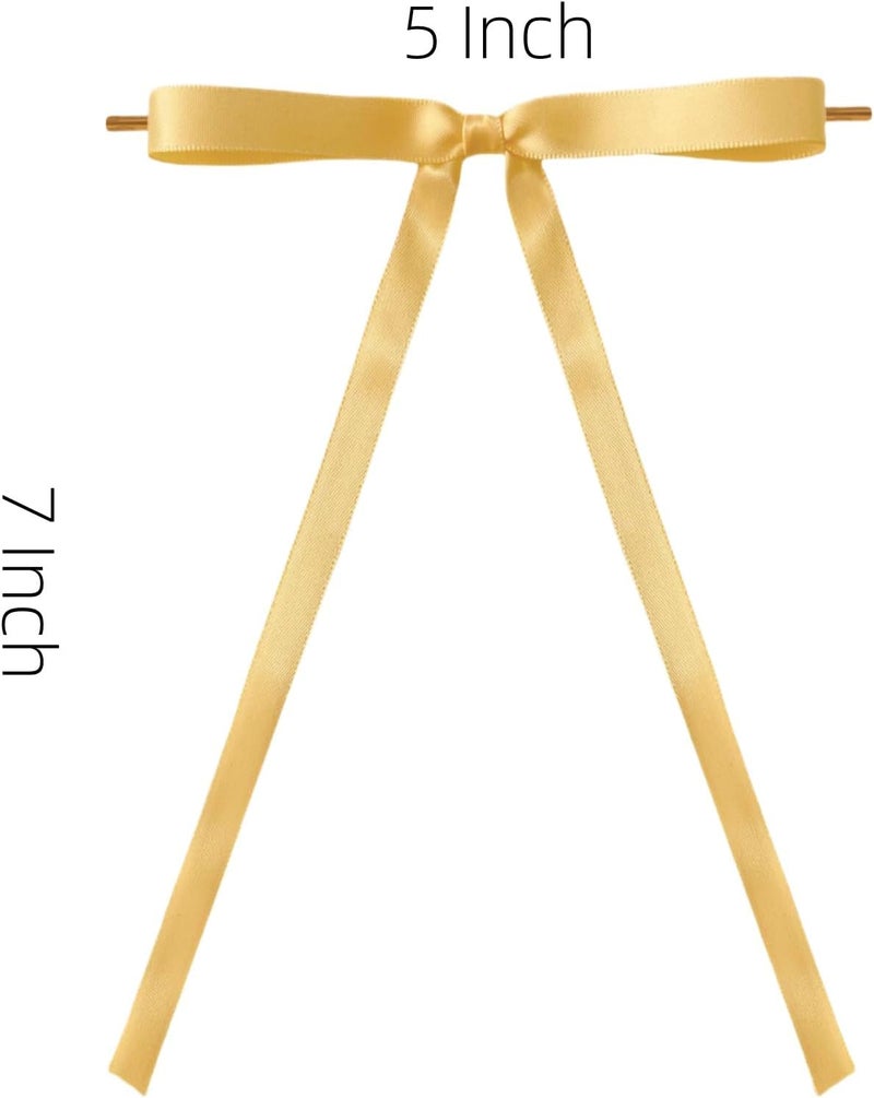Meseey 30 Pcs Satin Bows with Twist Tie 5 x 7 Inch Pretied Premade Ribbon Bows for Tree Wreath Garland Home Decor Indoor Outdoor Decorations (Gold) - Image 2